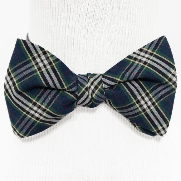 Daniel Cremieux Green Blue Tartan Plaid Self Tie Bow Tie Bowtie - Picture 1 of 8